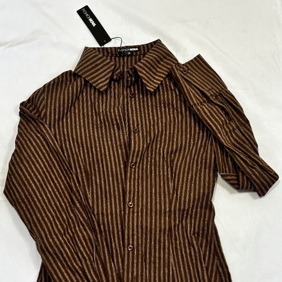 Mira Striped Poplin Shirt - Brown - Picture 3 of 4